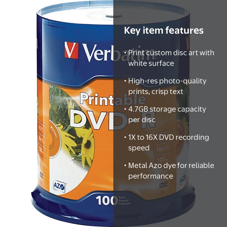 Verbatim, DVD-R, White Inkjet Printable, 4.7GB, 16X, 100pk