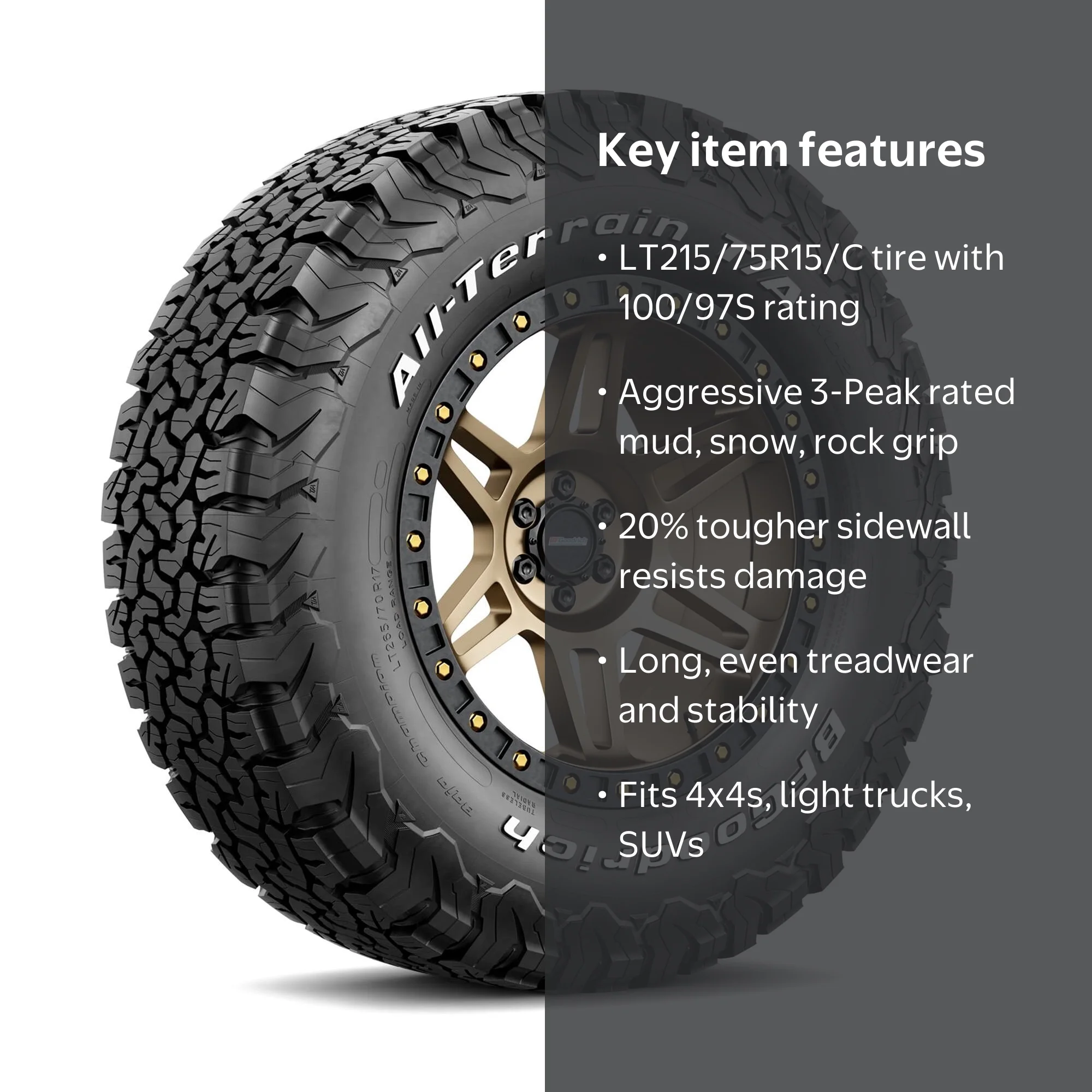 BFGoodrich All-Season LT215/75R15/C 100/97S Tire, T/A KO2 All