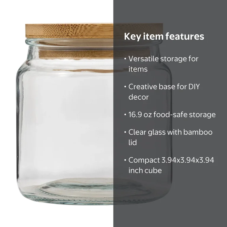 Hello Hobby Glass Jar with Bamboo Lid, 16.9 oz, 1 Piece - Walmart.com