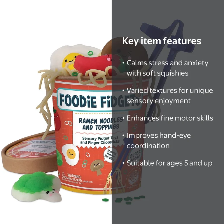 MindWare Foodie Fidgets Ramen Noodles & Toppings Set, Squishy Toys
