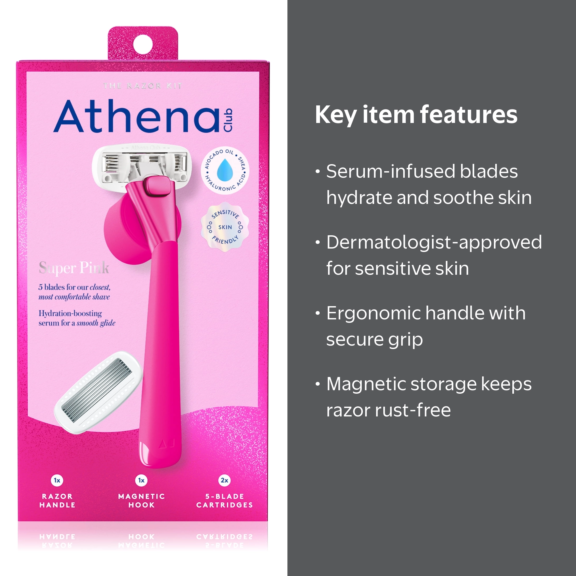 Athena Club Women's Razor Kit - Razor Handle, 2 5-Blade Refills