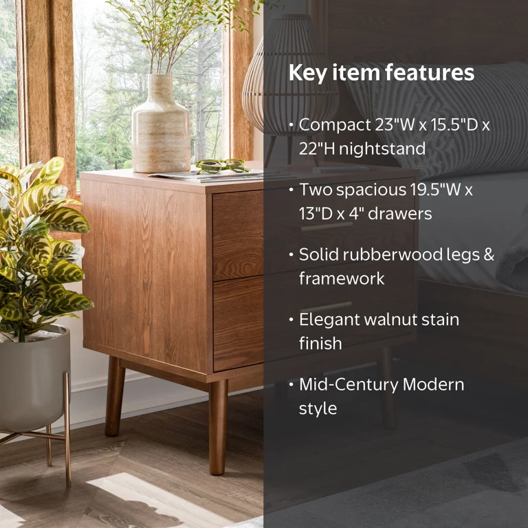 Furniture of America Erik Adult Mid-Century 2-Drawer Solid Wood