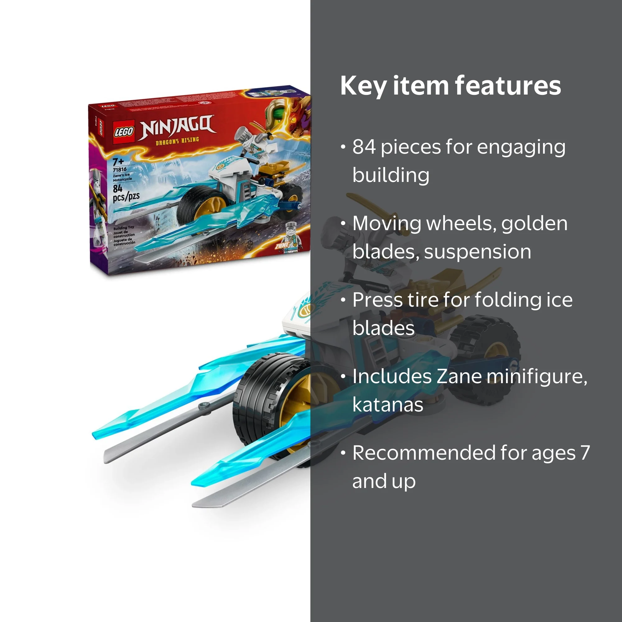 LEGO Zane's Ice Motorcycle Toy with Minifigure, Attack Mode, 84