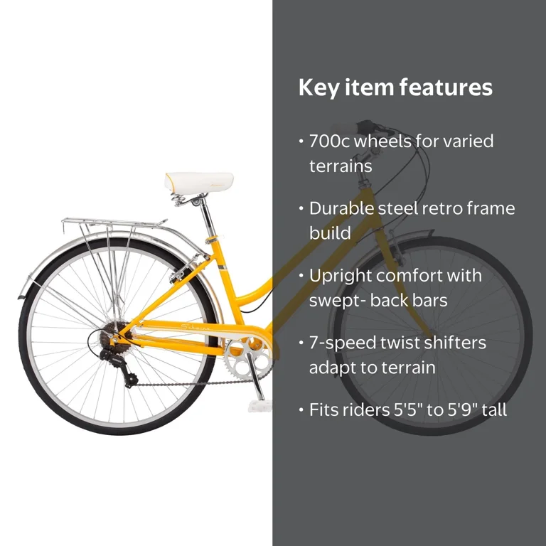 Schwinn, Hybrid Bike, 700c Wheel, Ages 14+ Mango, Steel Retro