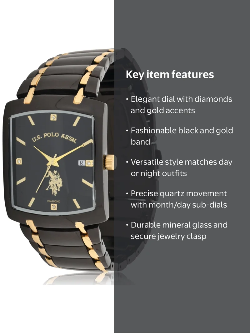 U.S. Polo Assn. Adult Male Analog Watch with Brick and Diamond on