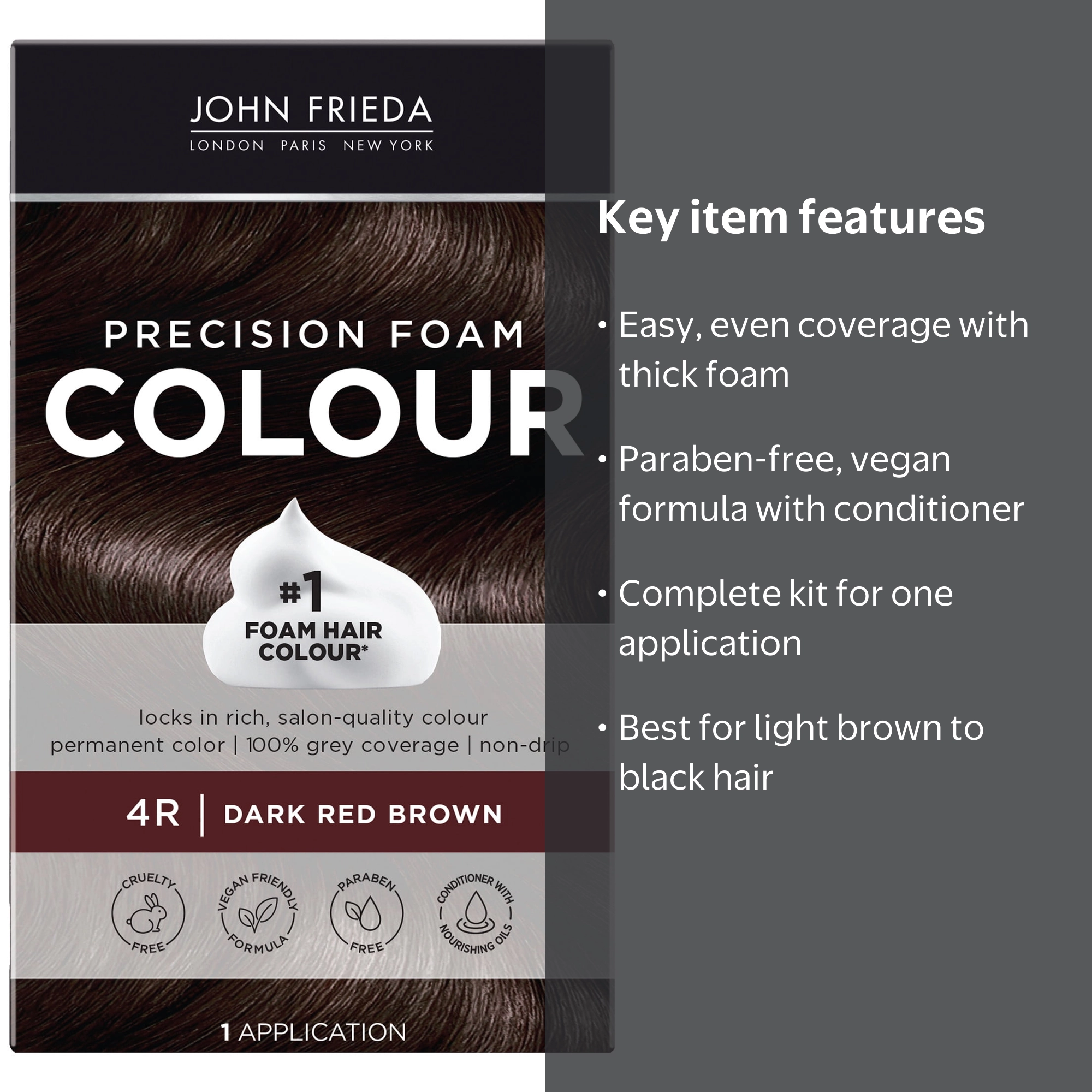 John Frieda Precision Foam Hair Dye Kit, 4R Dark Red Brown
