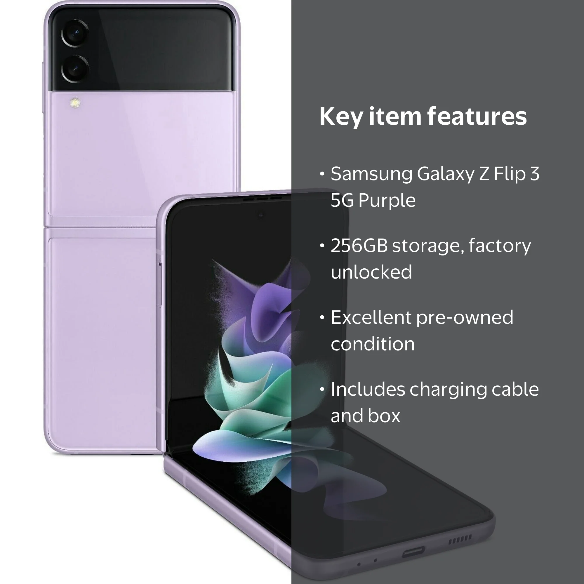 Samsung Galaxy Z Flip 3 5G, Purple, 256GB, Factory Unlocked