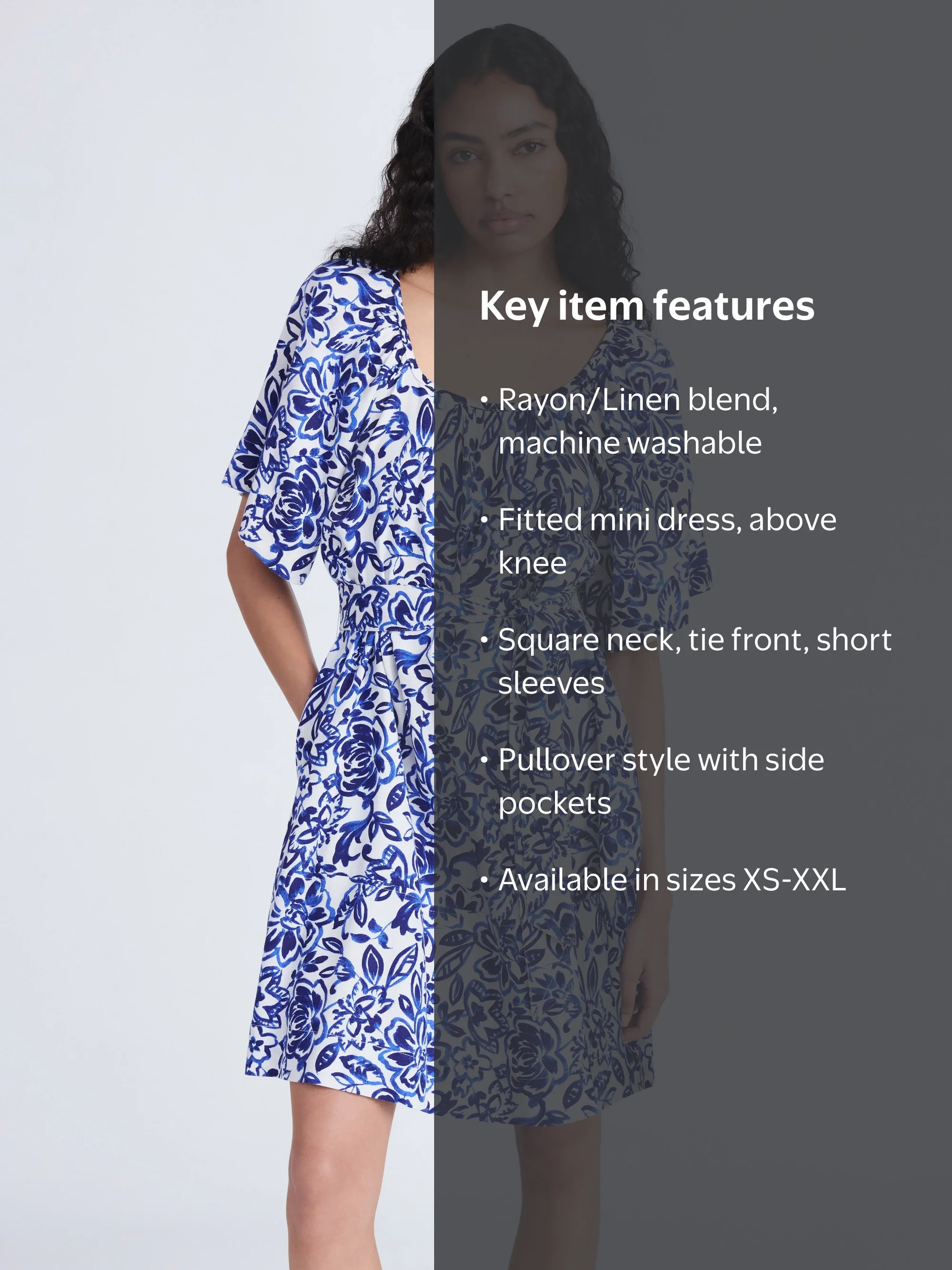 Free Assembly Women's Square Neck Mini Dress with Floral Print