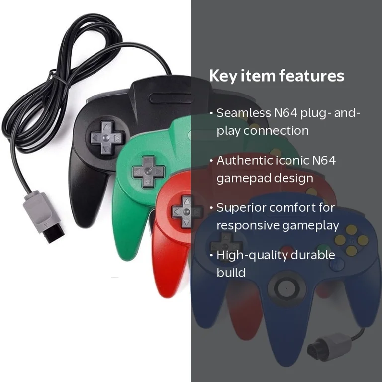 RetroFam Wired Nintendo 64 N64 Controller 4 Pack, Multicolor