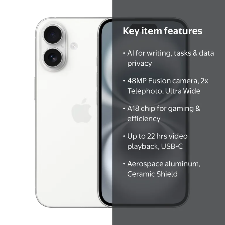Verizon iPhone 16 128GB White. Apple Intelligence. - Walmart.com