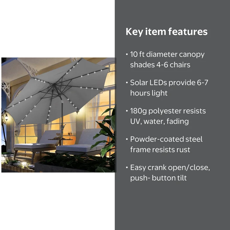 Ainfox 10ft Patio Umbrella with lights, Outdoor Table Sun Shade