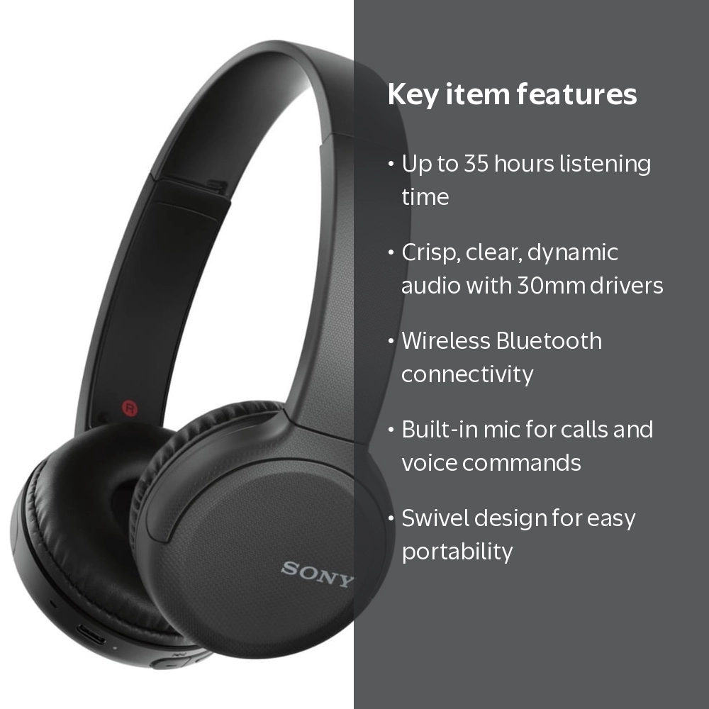 Sony WH-CH510 Bluetooth On-Ear Headphones with Microphone, Long
