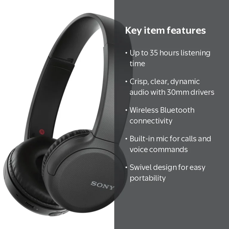 Sony WH-CH510 Bluetooth On-Ear Headphones with Microphone, Long