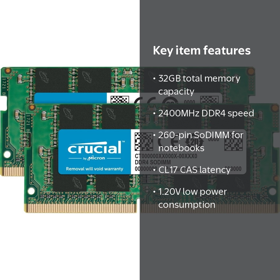 Crucial 32GB RAM Kit (16GBx2) DDR4 2400 MT/s PC Computer Memory