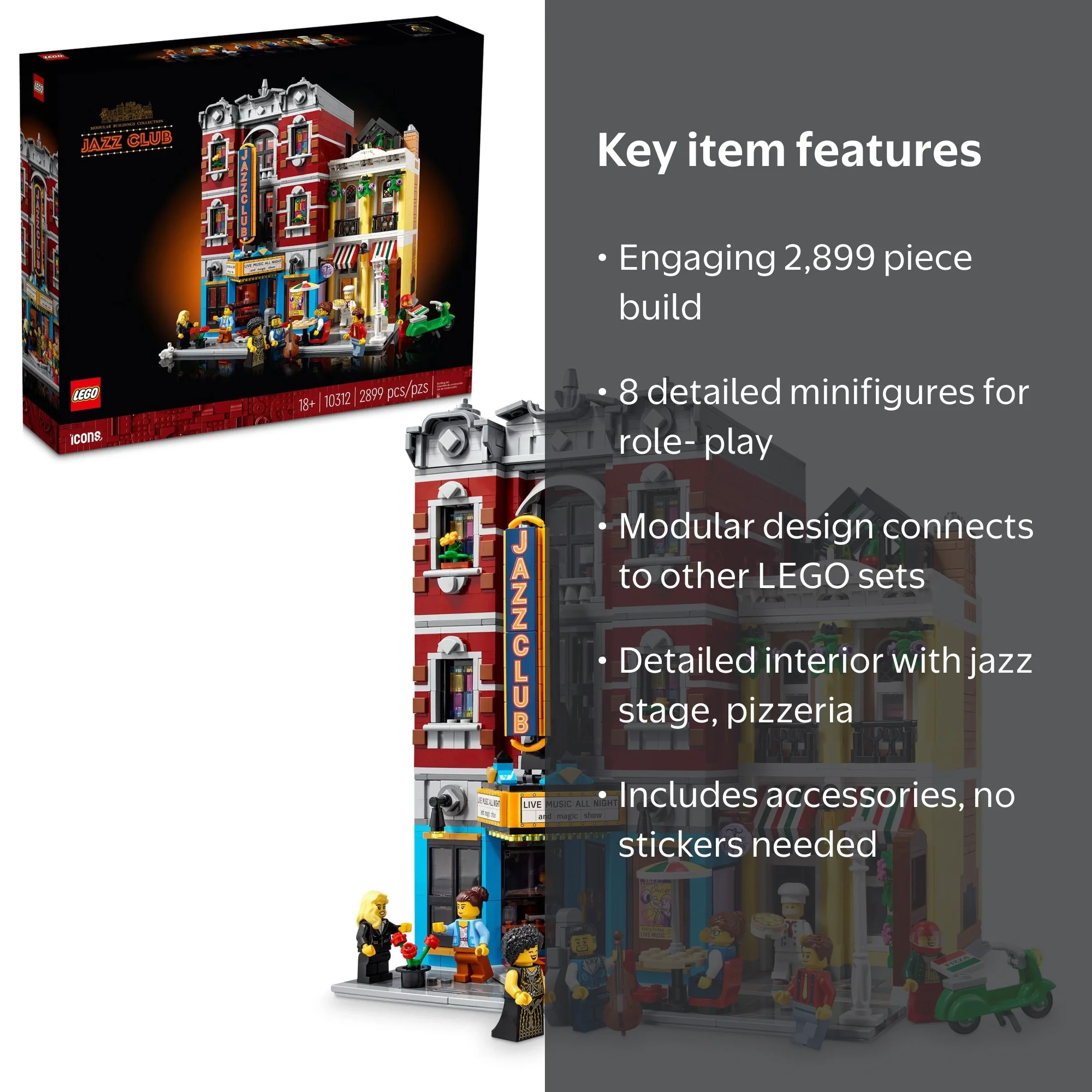 LEGO Icons Jazz Club Building Set 10312, Modular Design, 2,899