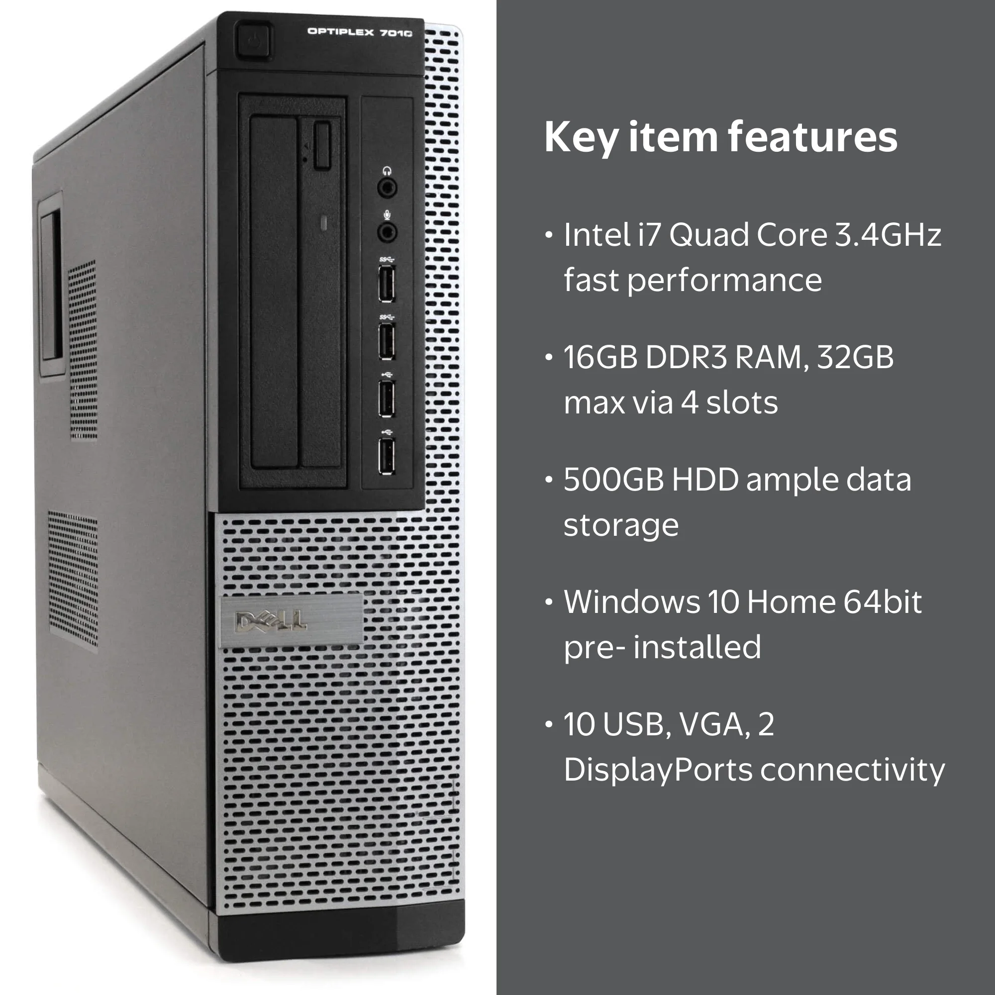Restored Dell OptiPlex 7010 Desktop Computer, Intel Core i7, 16GB