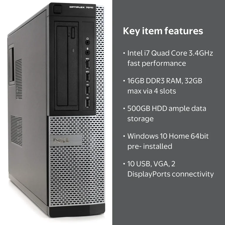 Restored Dell OptiPlex 7010 Desktop Computer, Intel Core i7, 16GB