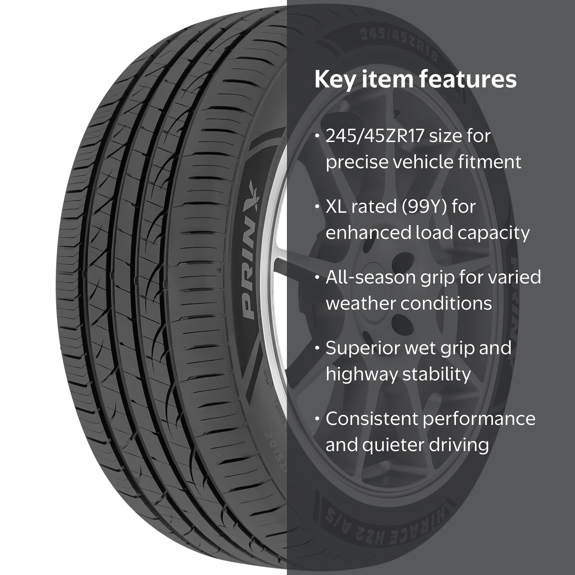 Prinx HiRace HZ2 A/S 245/45ZR17 99Y XL High Performance Tire for