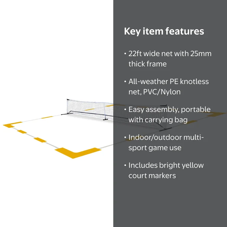 ZenSports Portable Pickleball Net, 22ft PVC/Nylon, White/Yellow