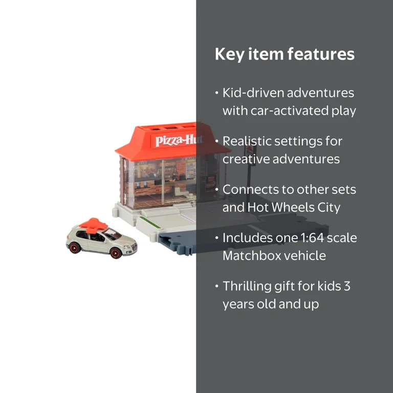 Mattel Matchbox Action Drivers Pizza Hut Playset, Car-Activated