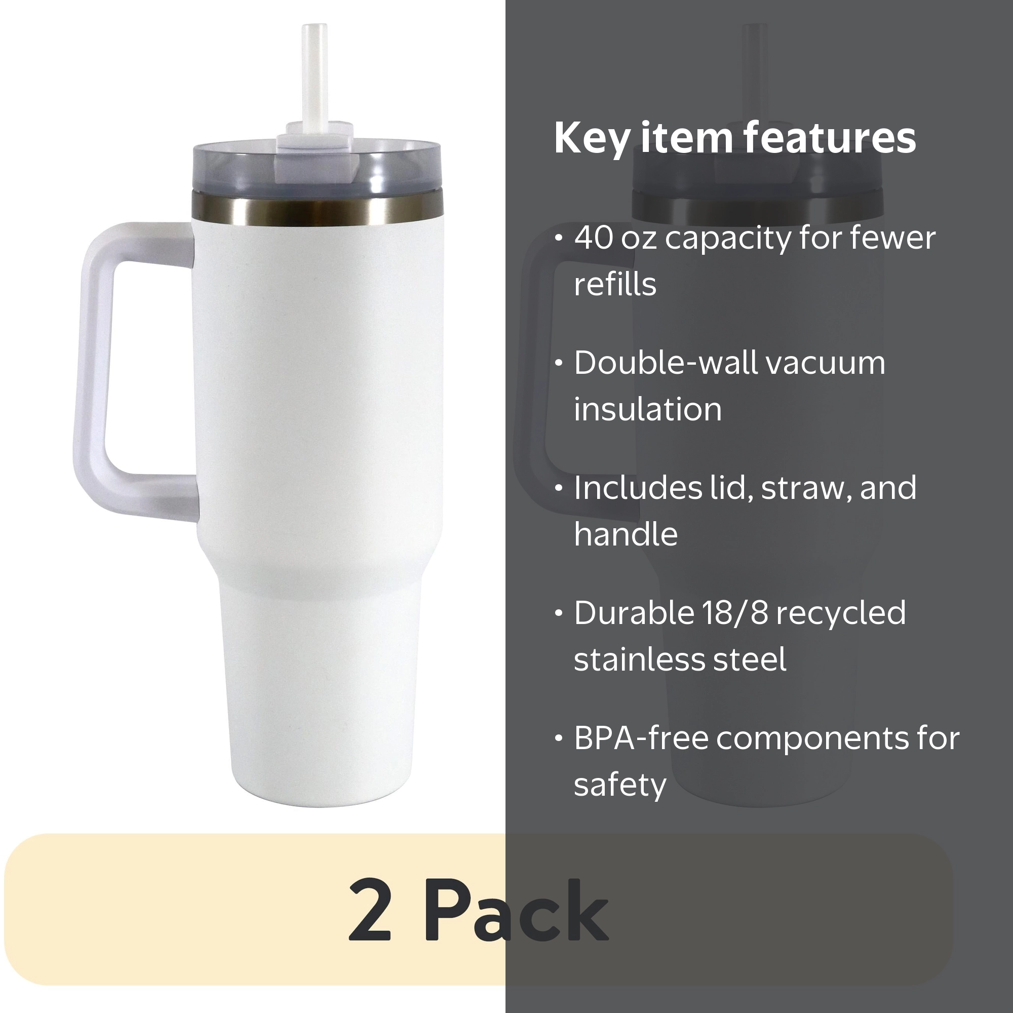 Mainstays, 2 pack, 40 oz stainless steel tumbler, white - Walmart.com