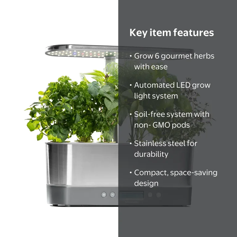 AeroGarden Harvest Elite Slim Indoor Stainless Steel Herb Grow Kit