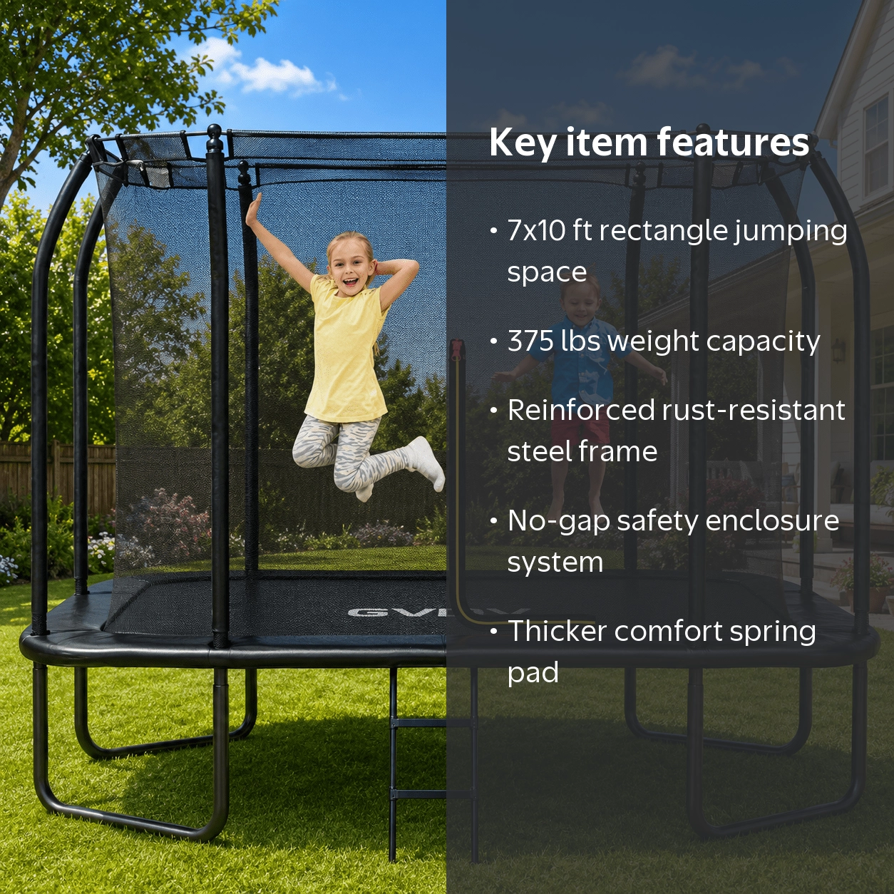 GVDV Trampoline for kids, 7 x 10 FT Rectangle Outdoor Trampoline