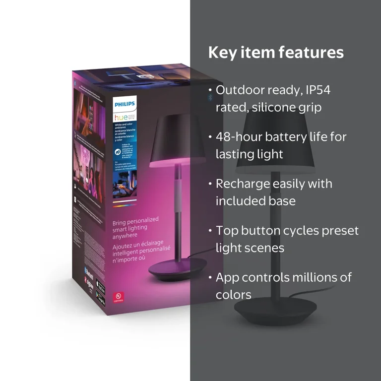 Philips Hue, Portable Table Lamp, 48H Battery, IP54 Outdoor