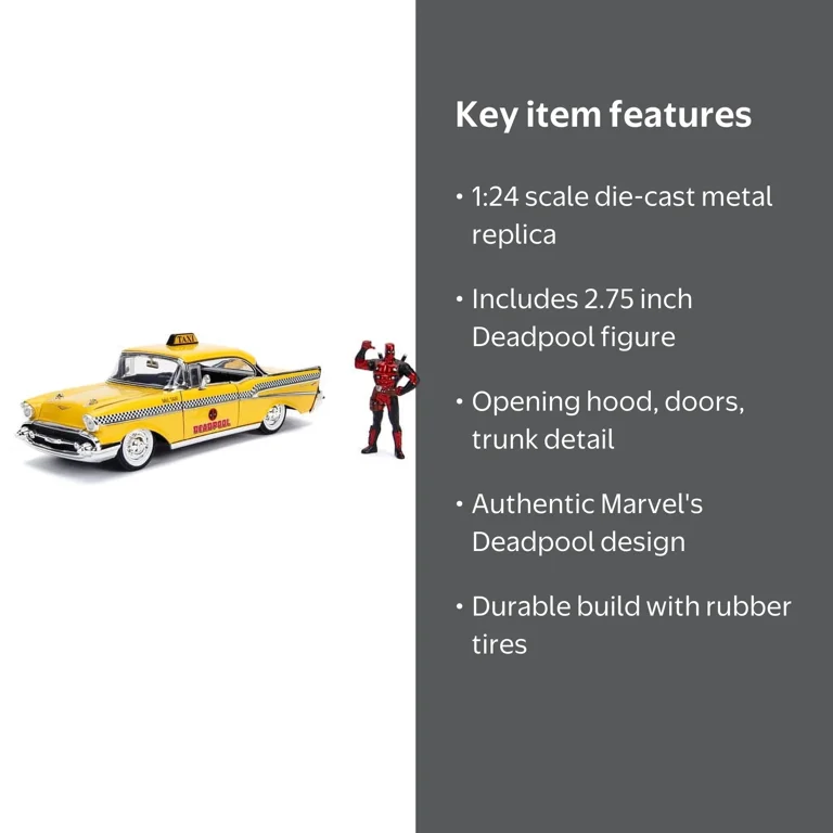 Jada Toys Marvel 1:24 1957 Chevy Bel-Air Taxi with Deadpool Figure