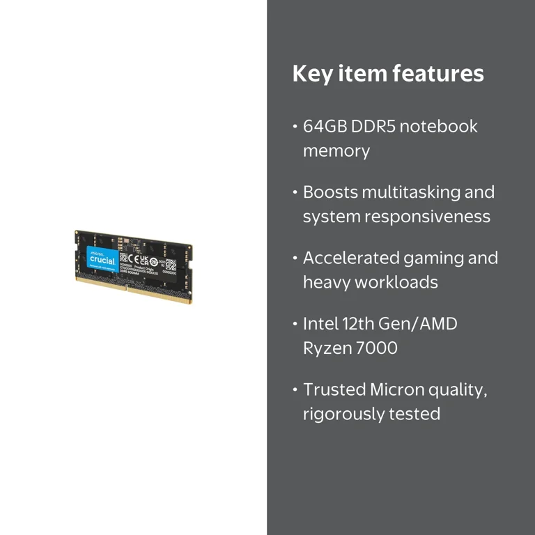 Crucial 64GB (2 x 32GB) DDR5-5600/PC5-44800 SDRAM - 5600 MHz