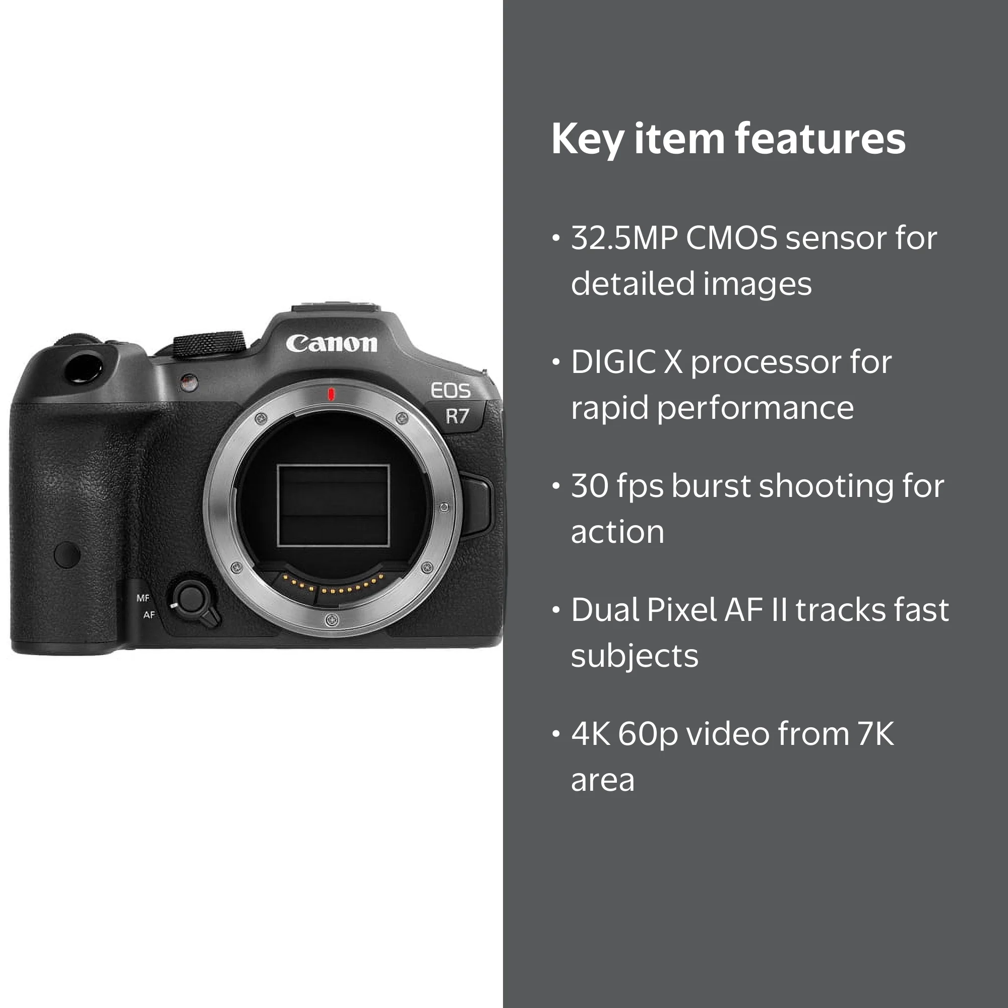 Canon EOS R7 Mirrorless Camera Body for Sports Wildlife, 32.5 MP