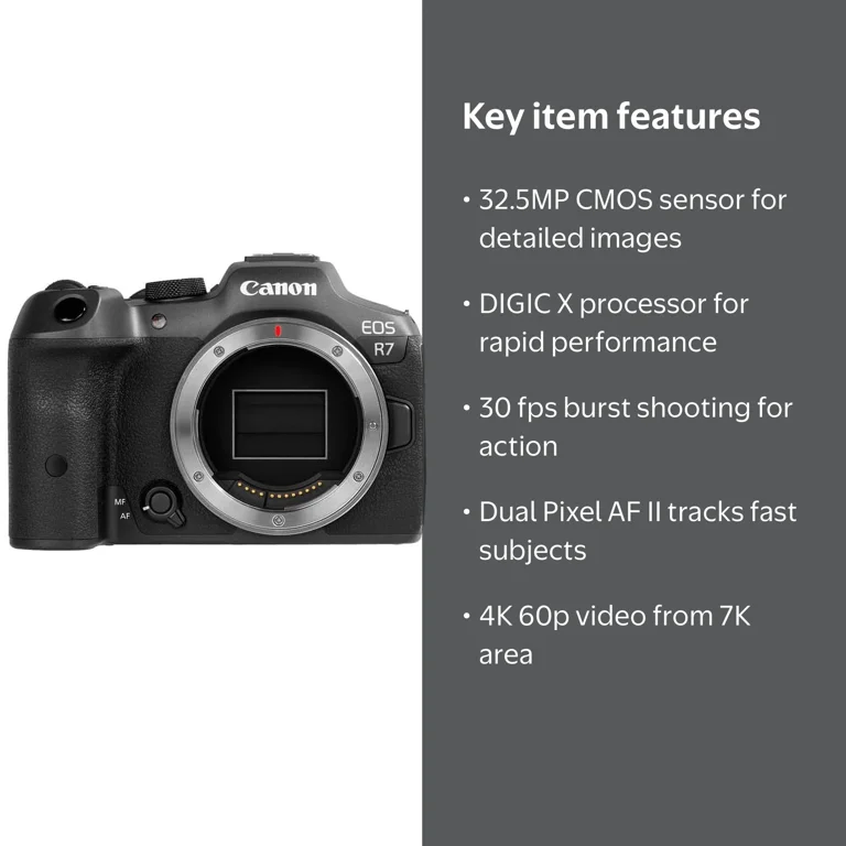 Canon EOS R7 Mirrorless Camera Body for Sports Wildlife, 32.5 MP