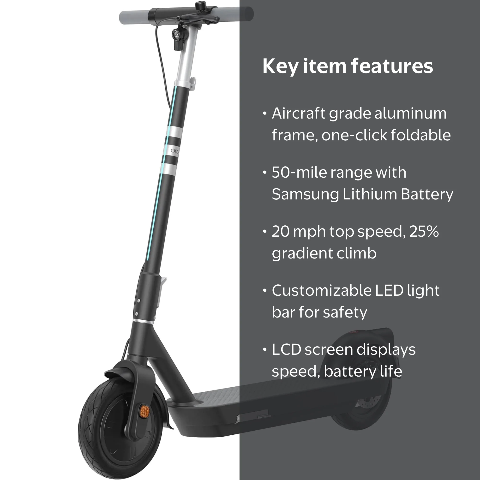OKAI Neon Pro Foldable Electric Scooter - 50 Miles Range, 20 mph