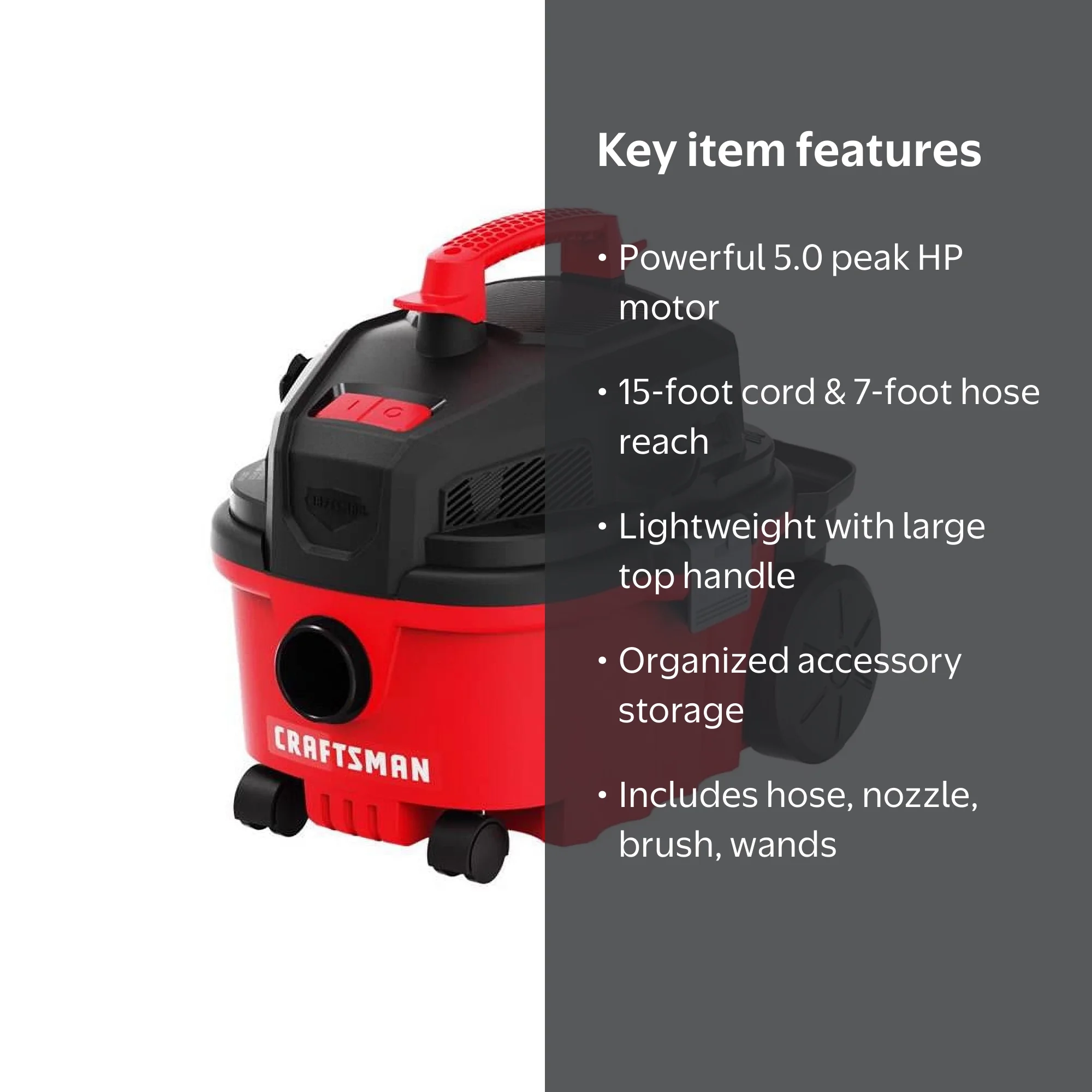 Craftsman 4 Gallon Wet/Dry Vacuum, 5.0 Peak HP, 120V, Corded