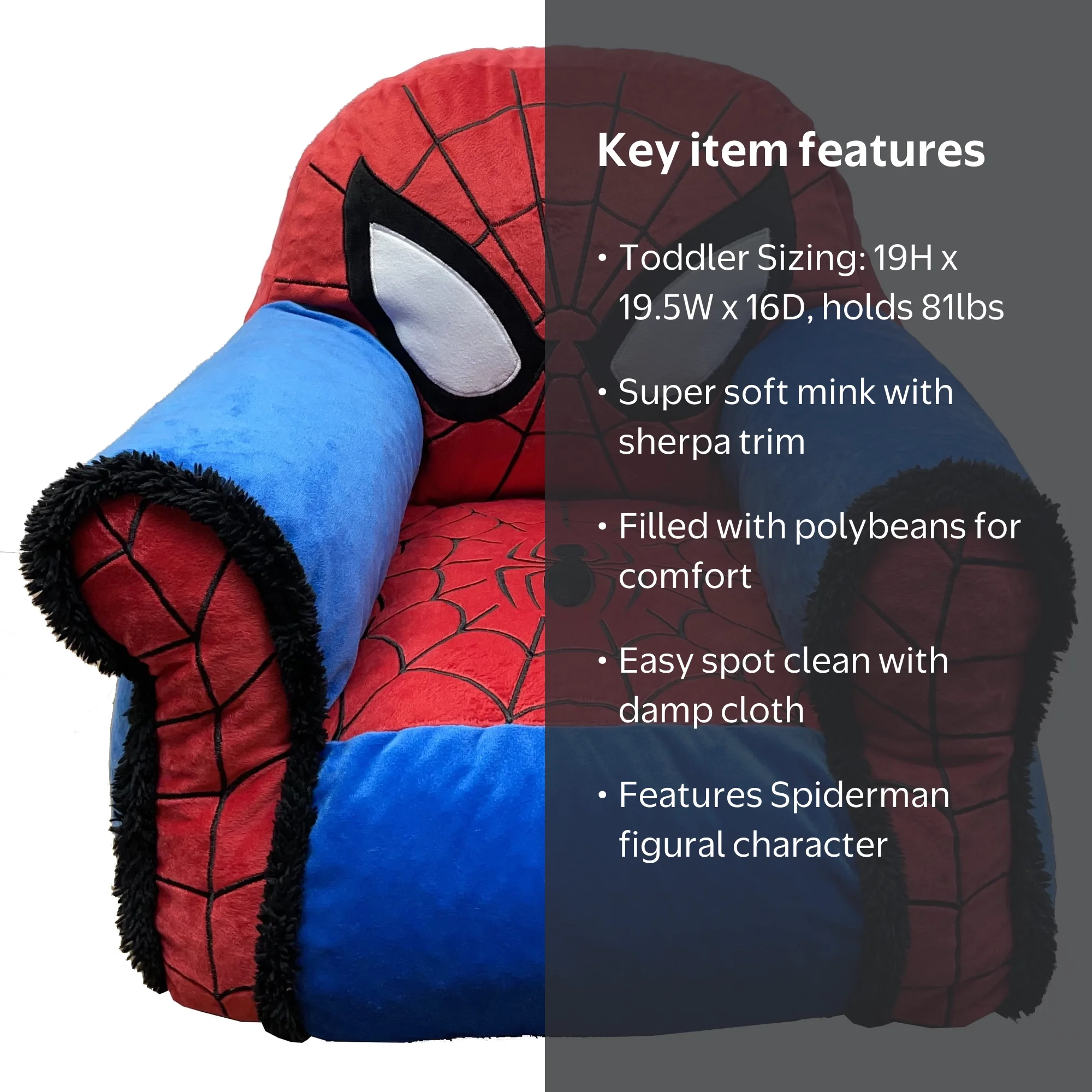 Marvel Spiderman Kids Figural Bean Bag Chair, 19