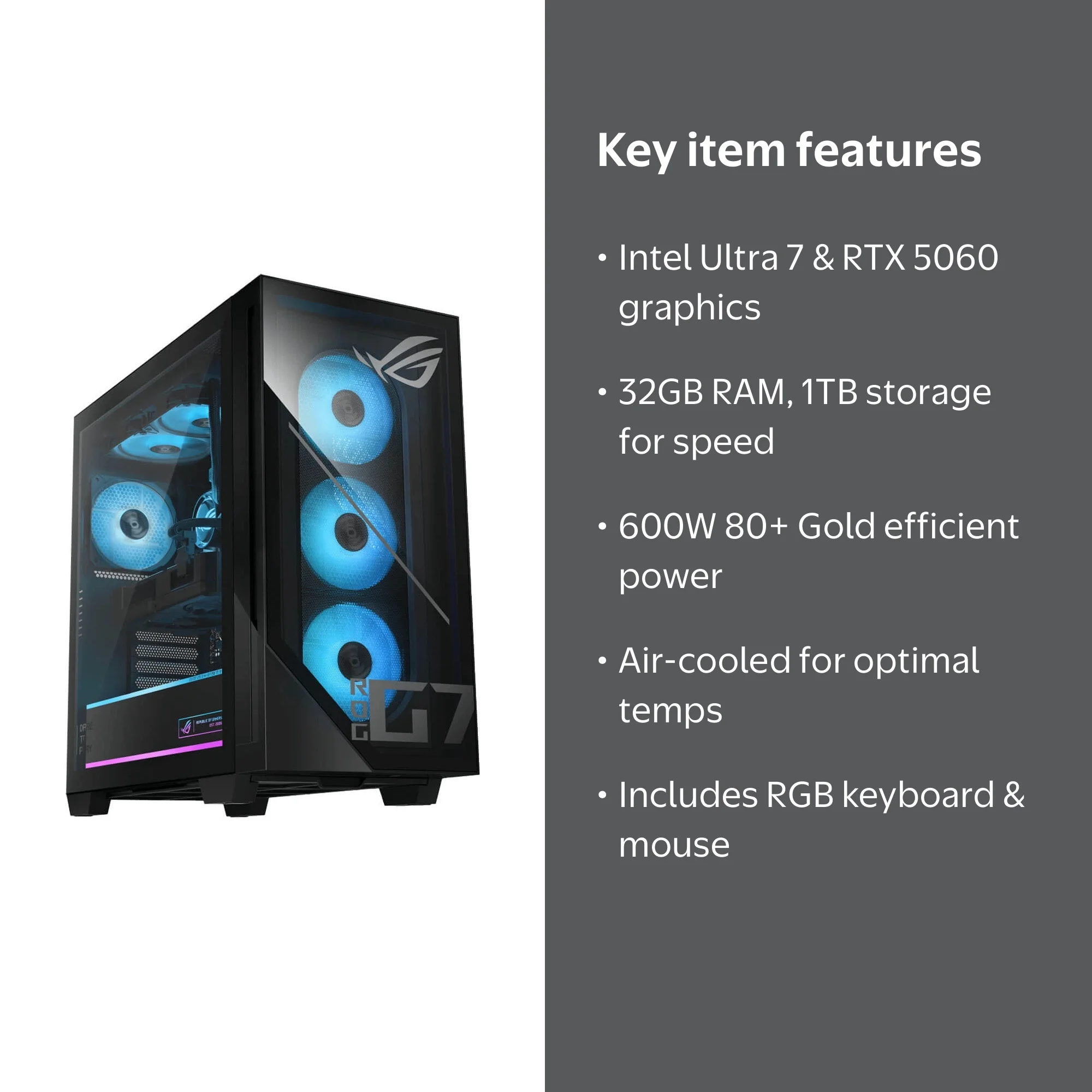 Asus G700TFPS766 ROG G7 Gaming Desktop - Intel Core Ultra 7 265F