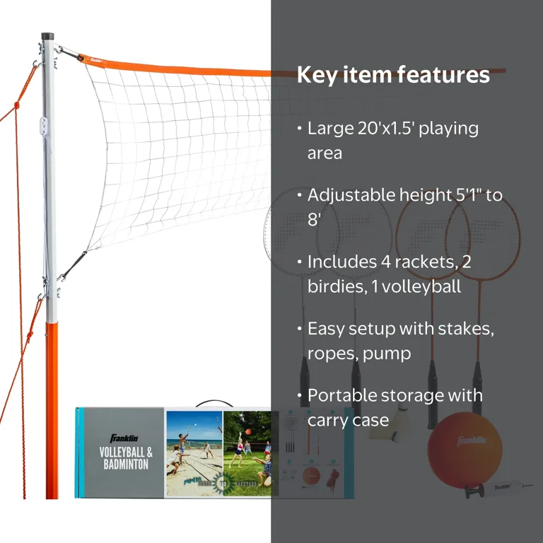 Franklin Sports Volleyball + Badminton Net Set, Orange - Walmart.com