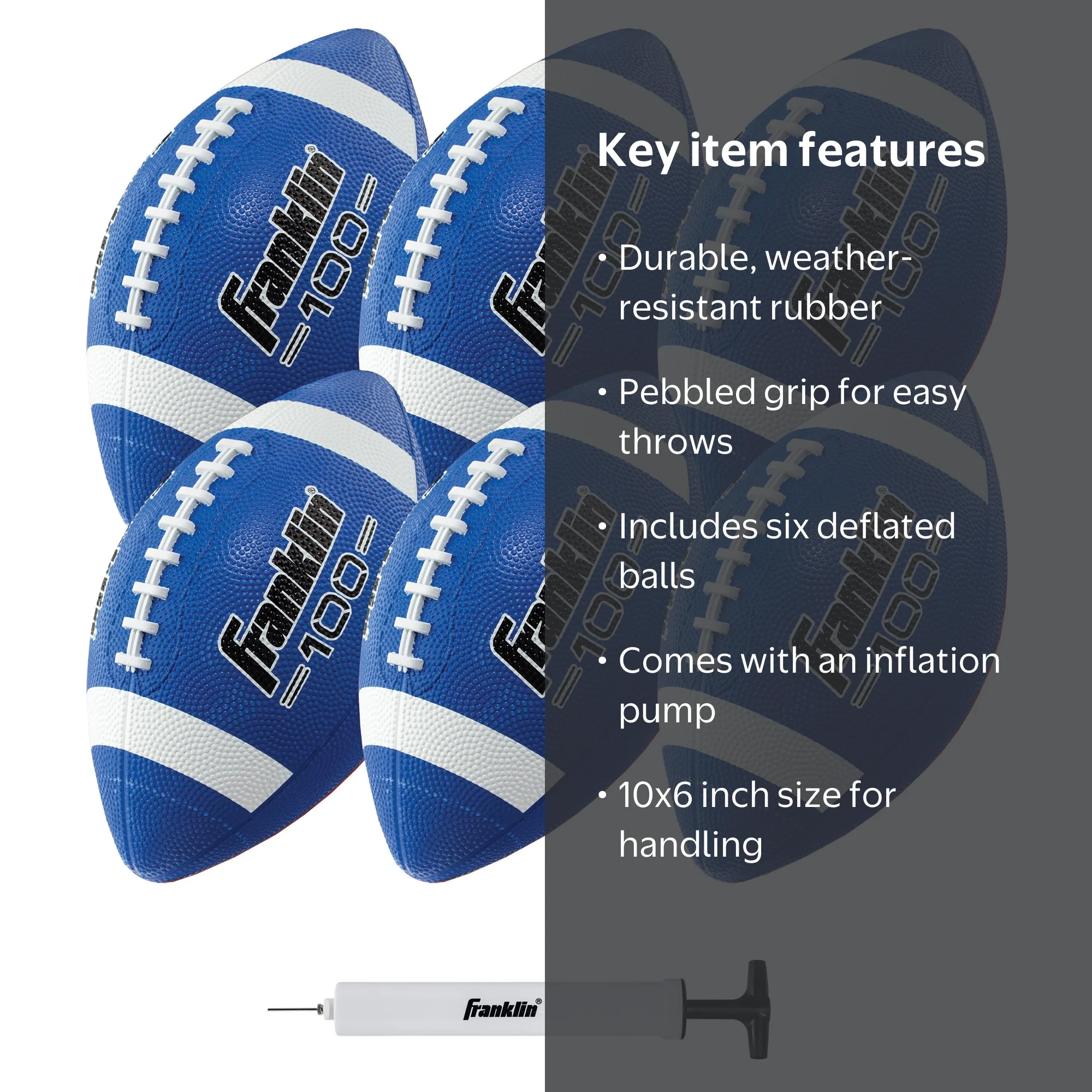 Franklin Sports Junior Size Rubber Football - 6 pack Deflated with