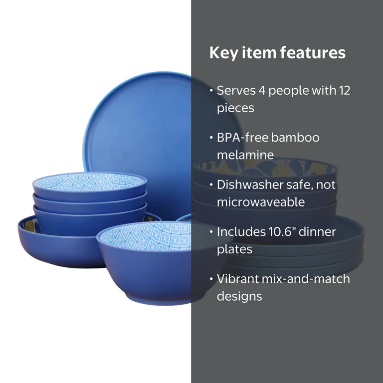 Mainstays by Becky G. & Alejandra Bamboo Melamine 12-Piece