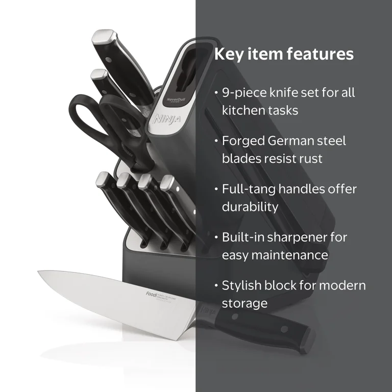 Ninja Foodi NeverDull Premium Kitchen Knife System, 9 Piece