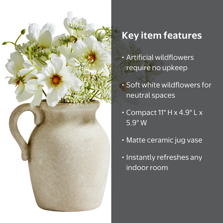 Homes & Garden 11H Artificial Wild Flower - Ceramic Jug Vase