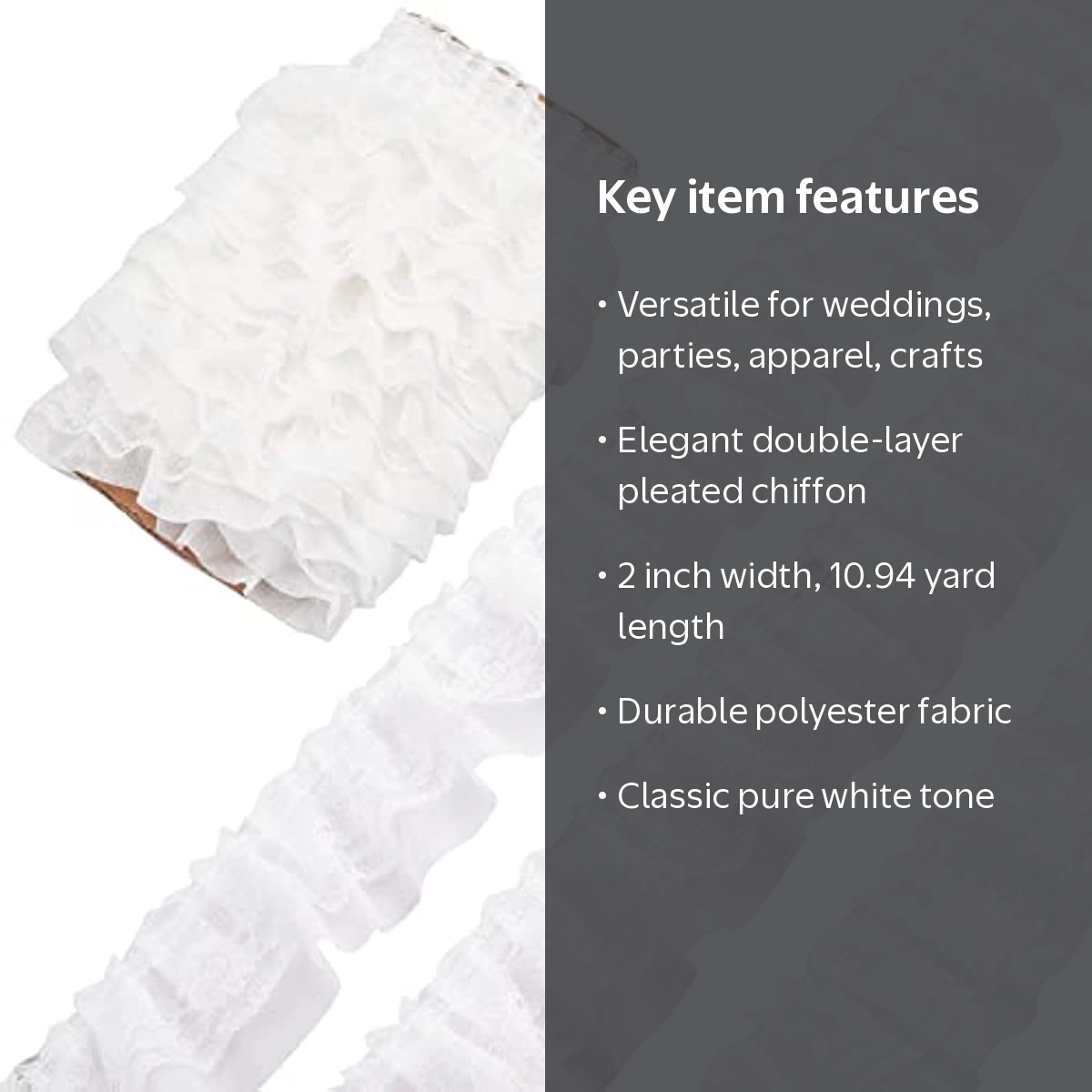 11 Yards White Double-Layer Pleated Chiffon Lace Trim 2-Layer