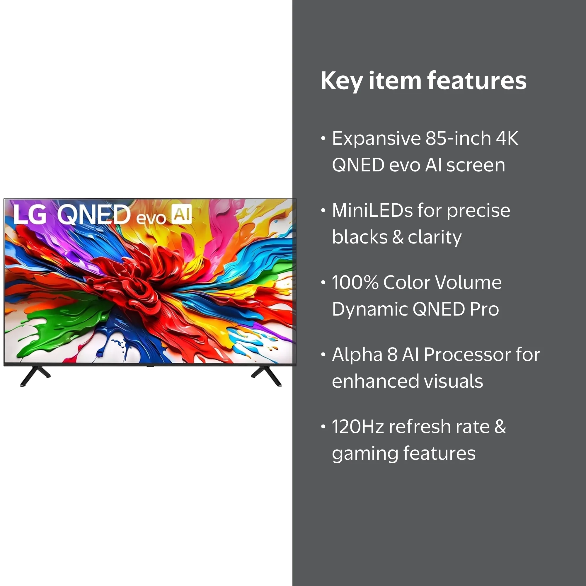 LG, 85 inch QNED evo AI 4K Mini-LED Smart TV, Model LG85QNED92AUA