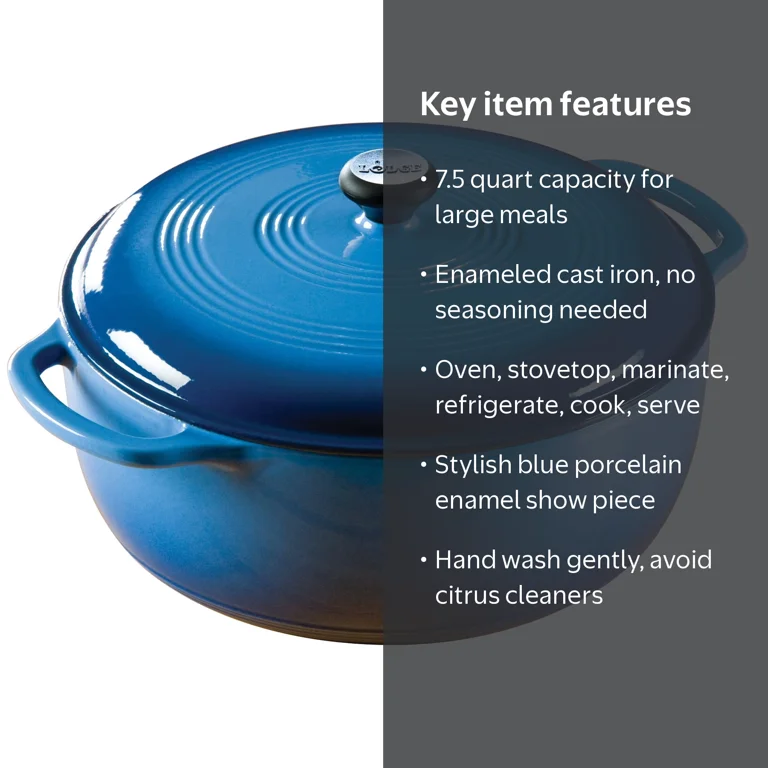 Lodge 7.5 Quart Enameled Cast Iron Dutch Oven, Blue - Walmart.com