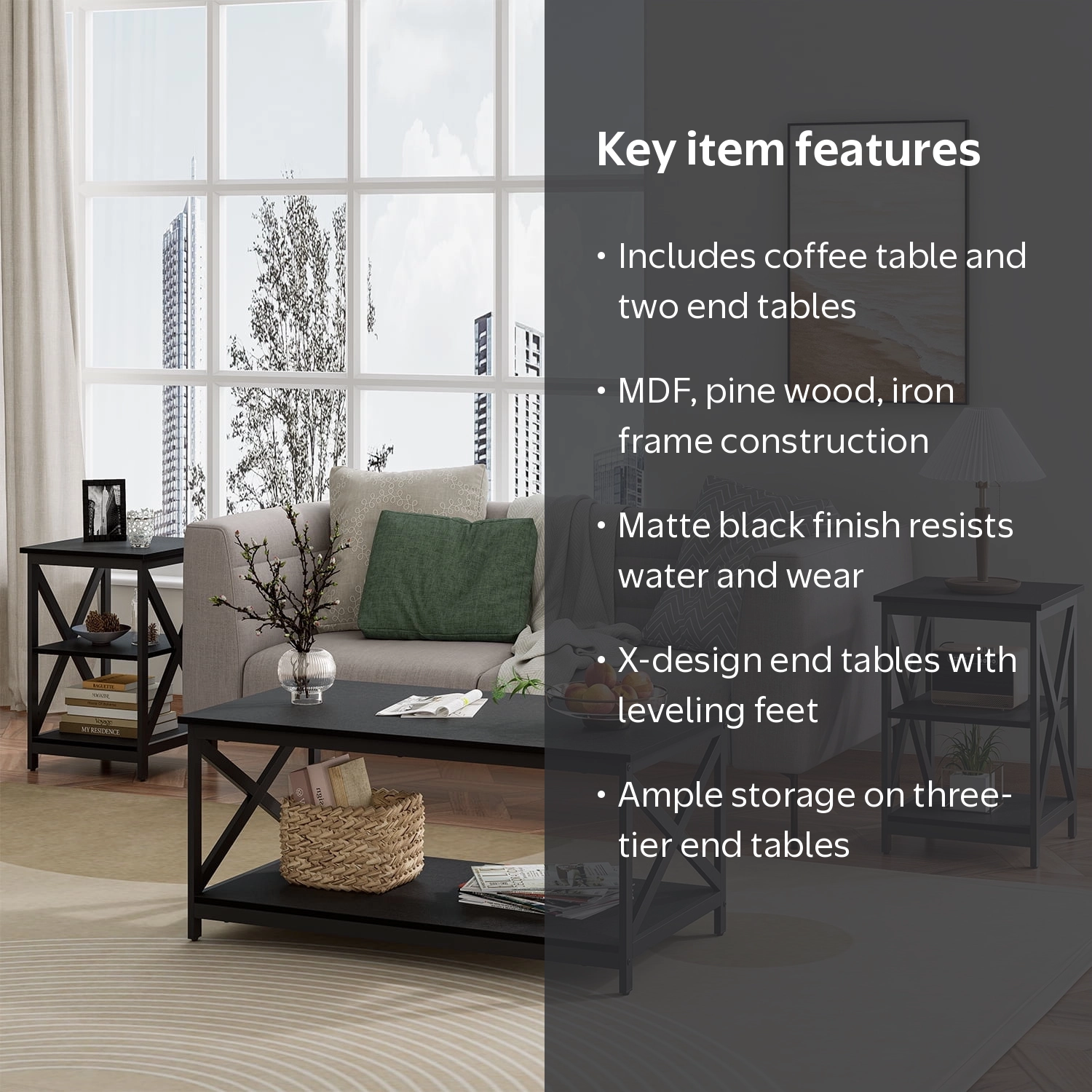 Meteorleg Wood 3-Piece Living Room Table Set - X-Design Coffee