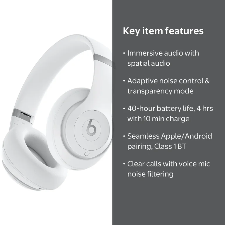 Beats by Dr. Dre Studio Pro Wireless Headphones Matte White Bundle