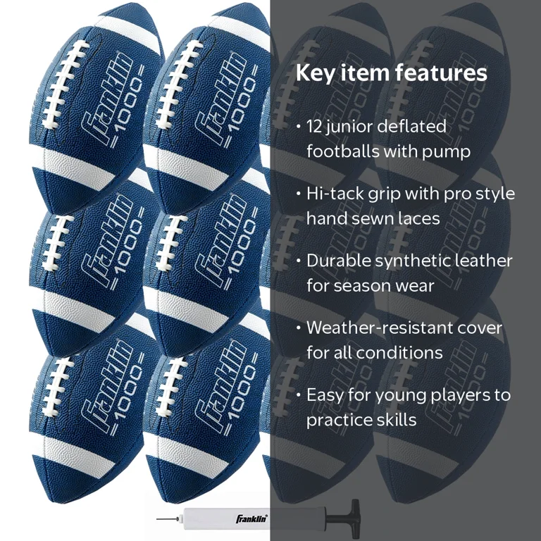 Franklin Sports Junior Footballs, Blue, 12pk, Polyvinylchloride