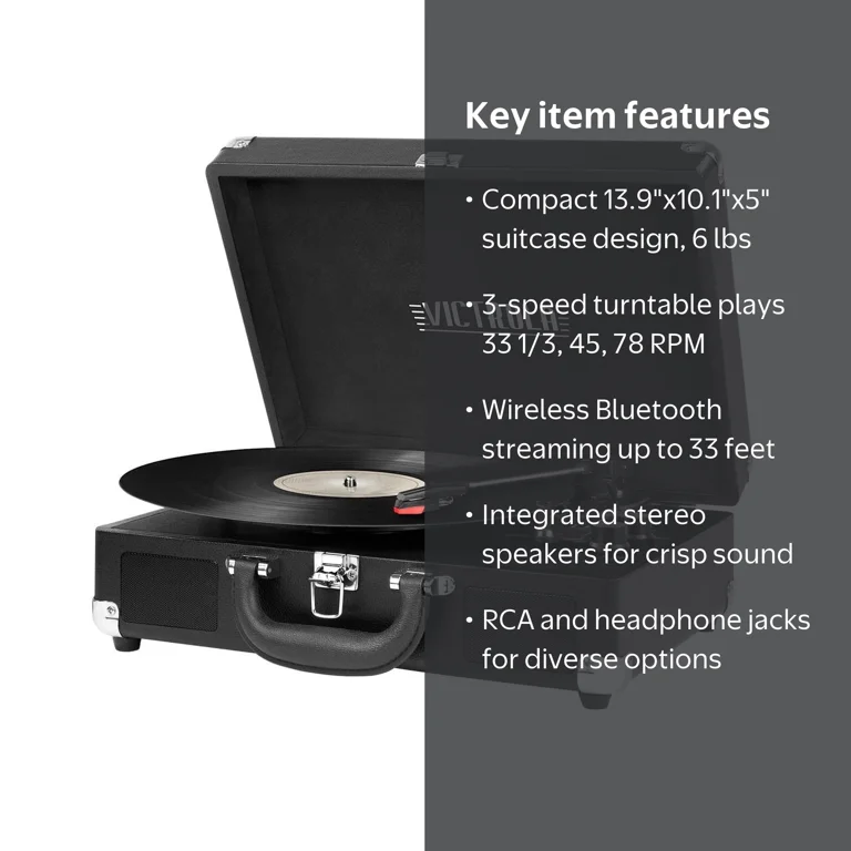 Victrola Bluetooth Portable Suitcase Record Player, 3-speed