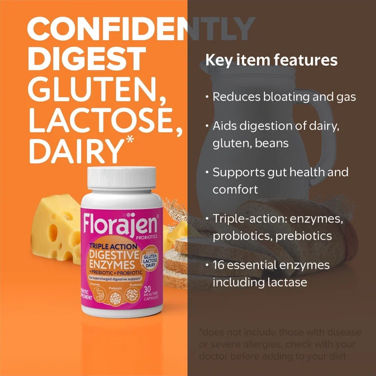 Florajen, Digestive Enzymes, 30 Capsules, Probiotics and