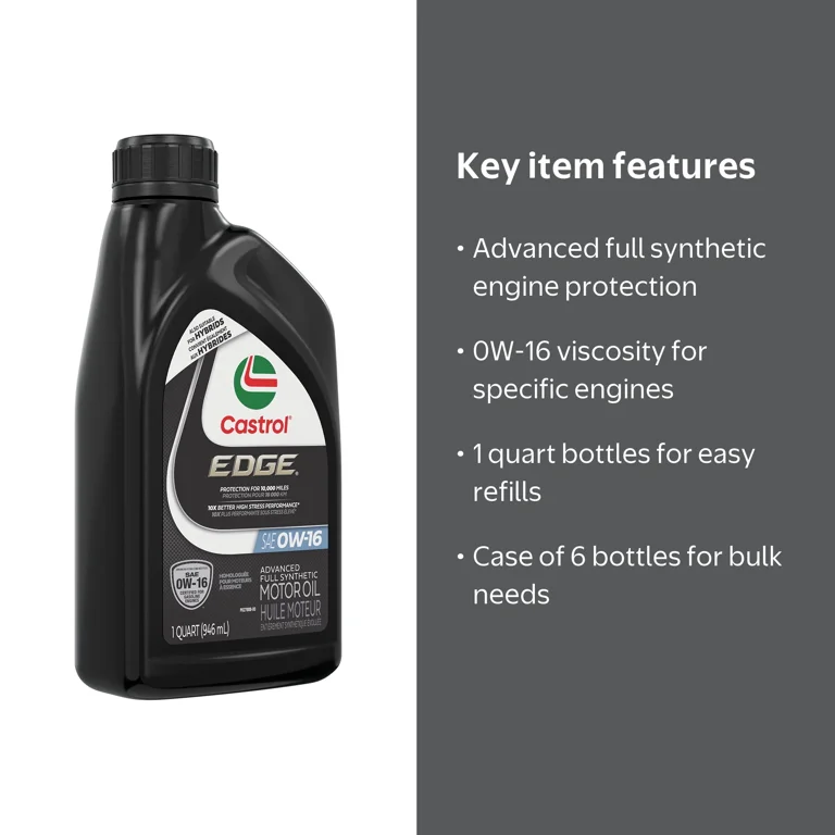 Castrol, Edge 0W-16 Synthetic Motor Oil, 1 Quart, Case of 6